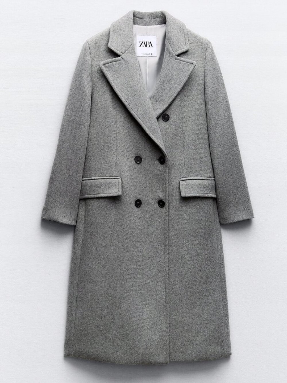 Zara Grey Double-Breasted Wool Blend Coat